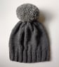 Bobble Hat in Grey Chunky Yarn with Light Grey Pom Pom - Image 6