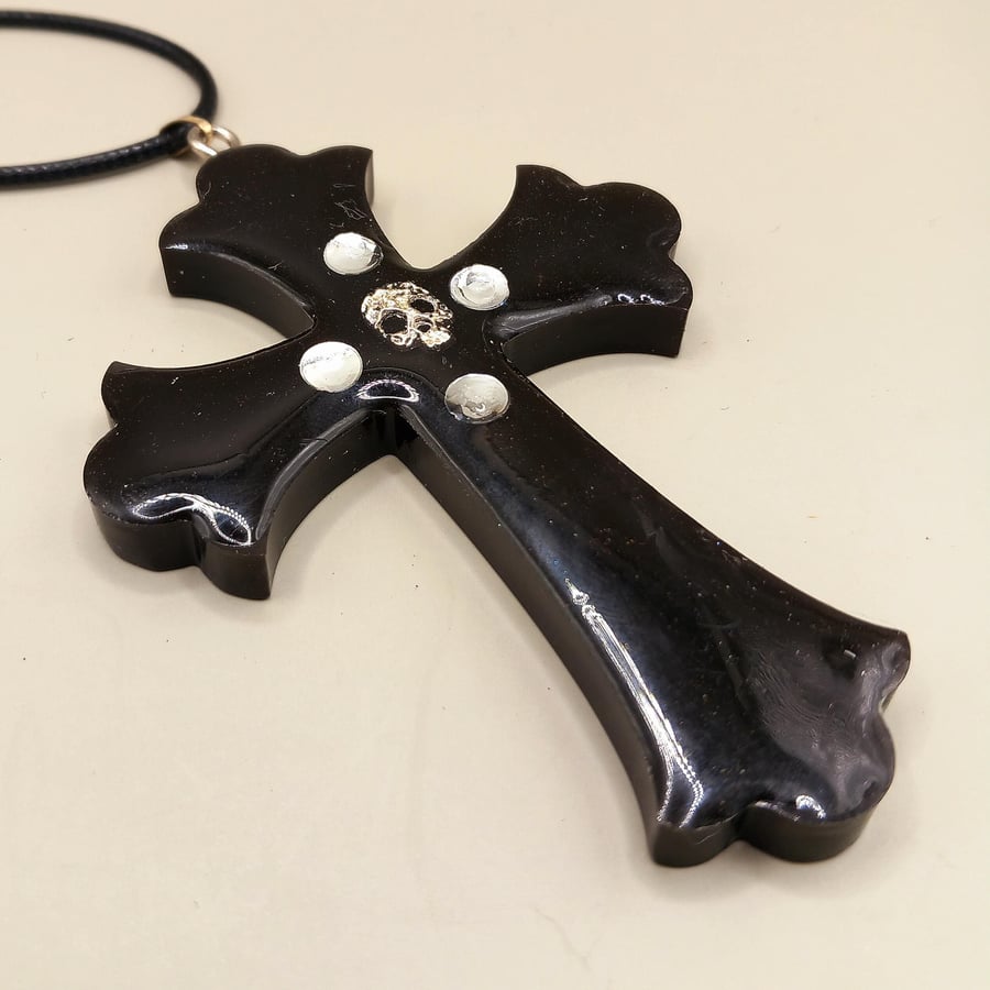 Large Handmade Black Resin Ornate Crucifix or Gothic Pendant