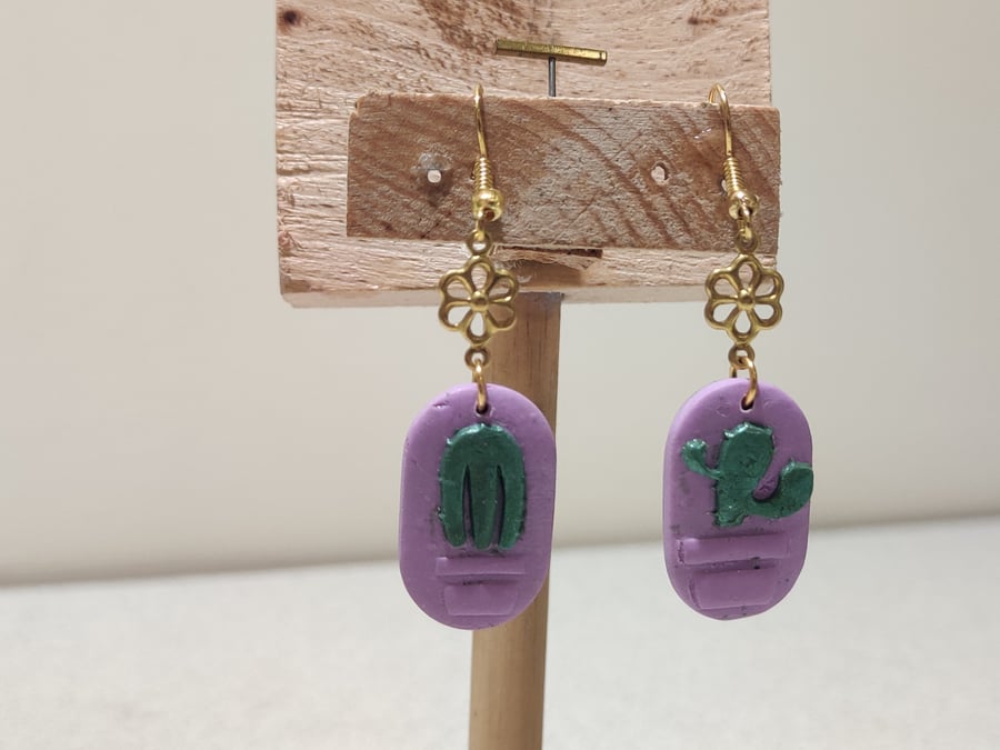 Purple pill Cacti earrings