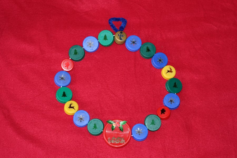 Recycled plastic bottle top Christmas wreath
