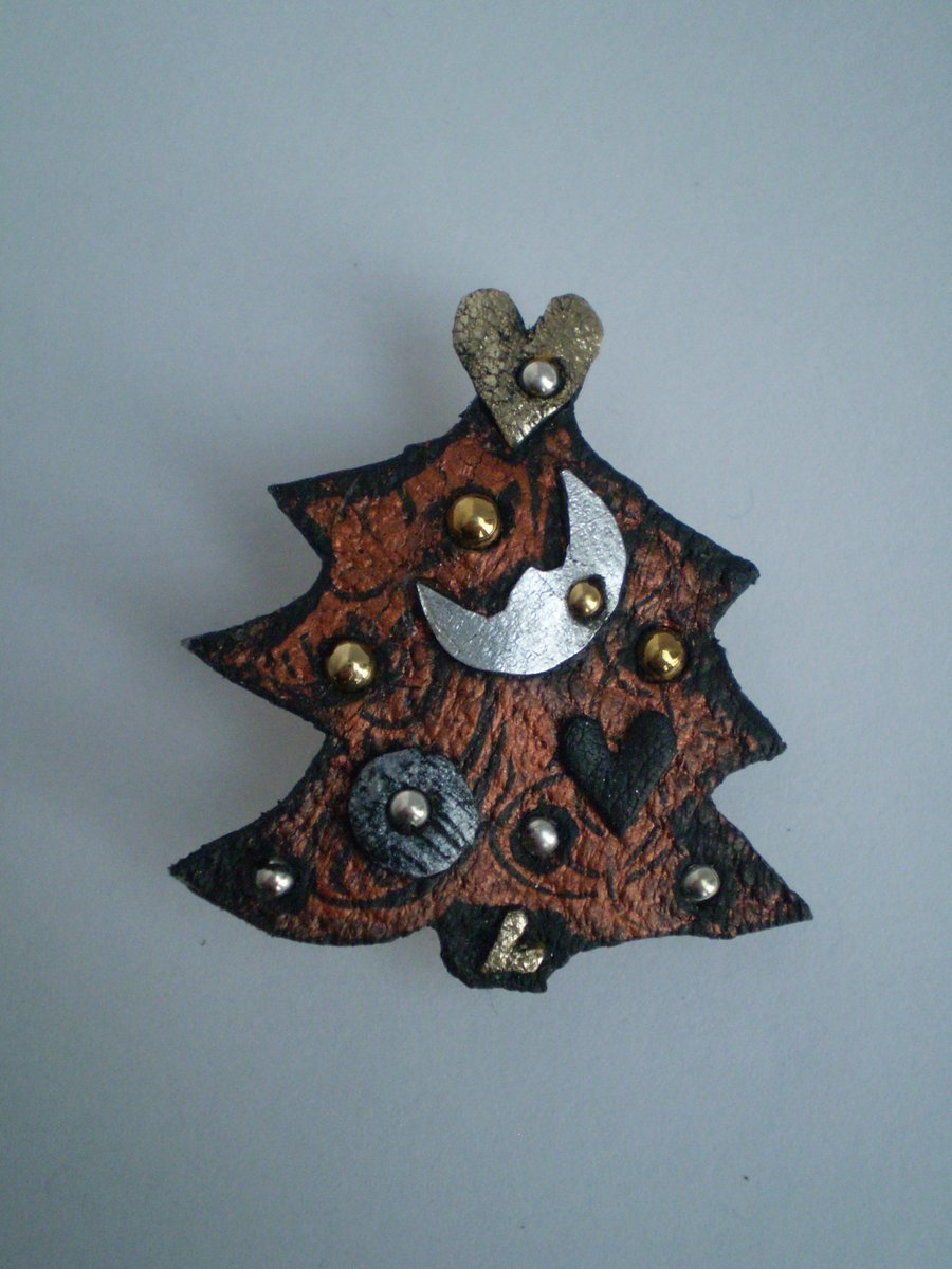 .." Moon "Tree Brooch and Decoration made from recycled leather.