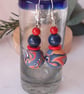 Dangly polymer clay statement earrings in airforce blue, red and pastel orange