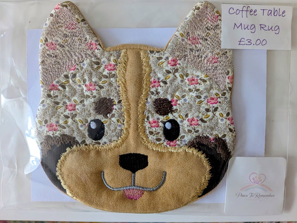 Handmade Coffee Table Mug Rug Applique, Embroidered and Quilted 