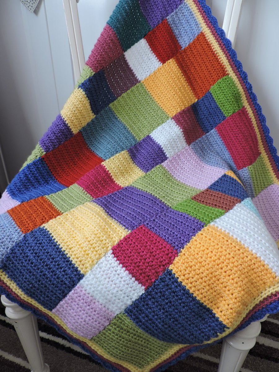 SALE  now  12.50  Crochet Patchwork Blanket Rainbow  