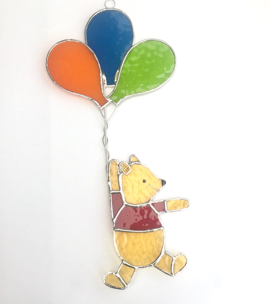 Stained Glass Bear. And Balloons Suncatcher - TO ORDER - Handmade Decoration