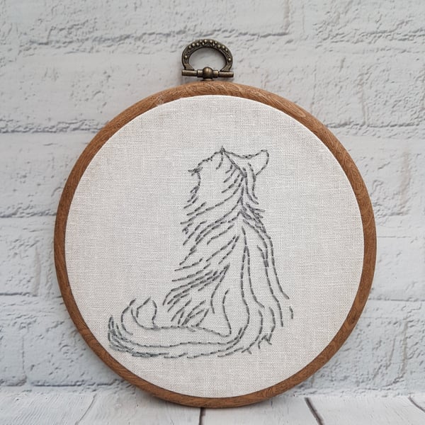 Cat Outline Hand Embroidery Hoop, Cat Lovers Gift, Cat Outline Art