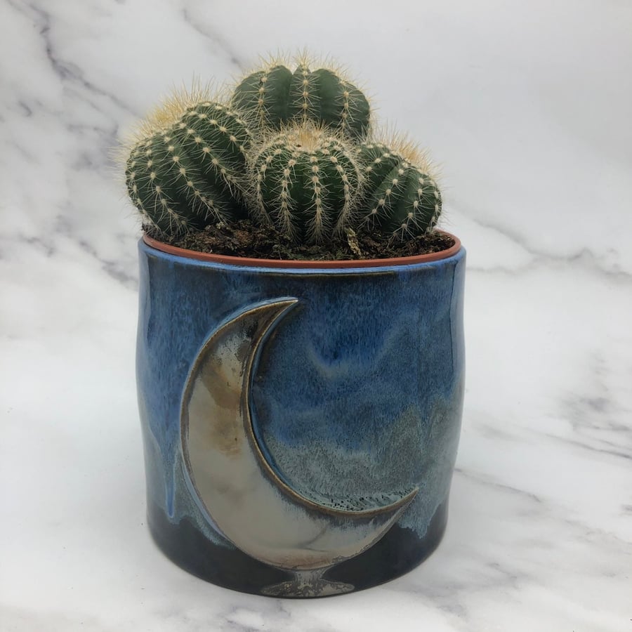 Blue Moon Planter, Ceramic Plant Pot - Made to Order