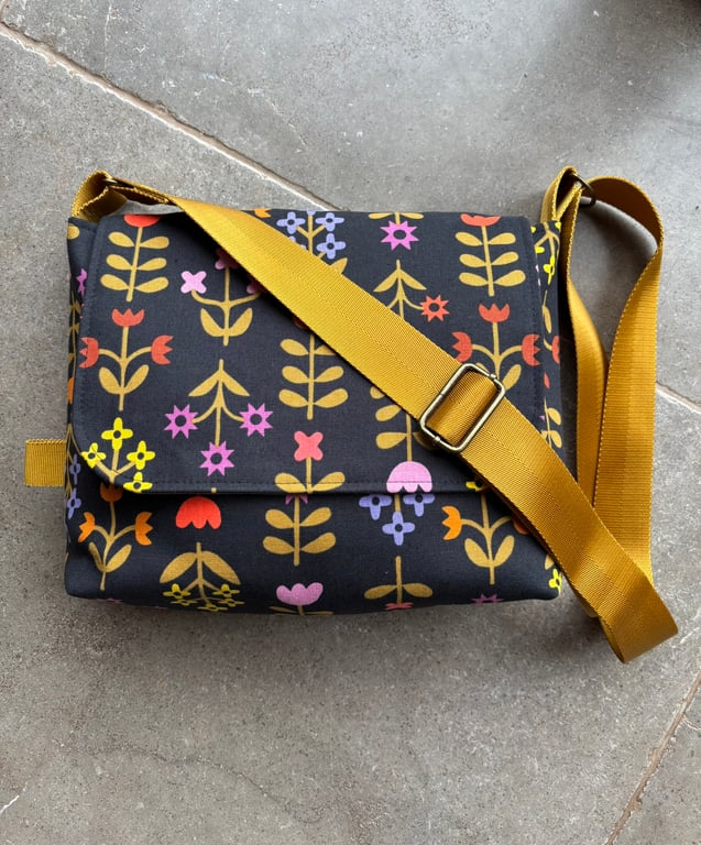 Floral Crossbody Bag - Colourful Cotton Linen Messenger Bag - Handmade