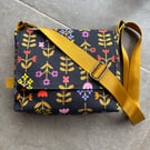 Floral Crossbody Bag - Colourful Cotton Linen Messenger Bag - Handmade