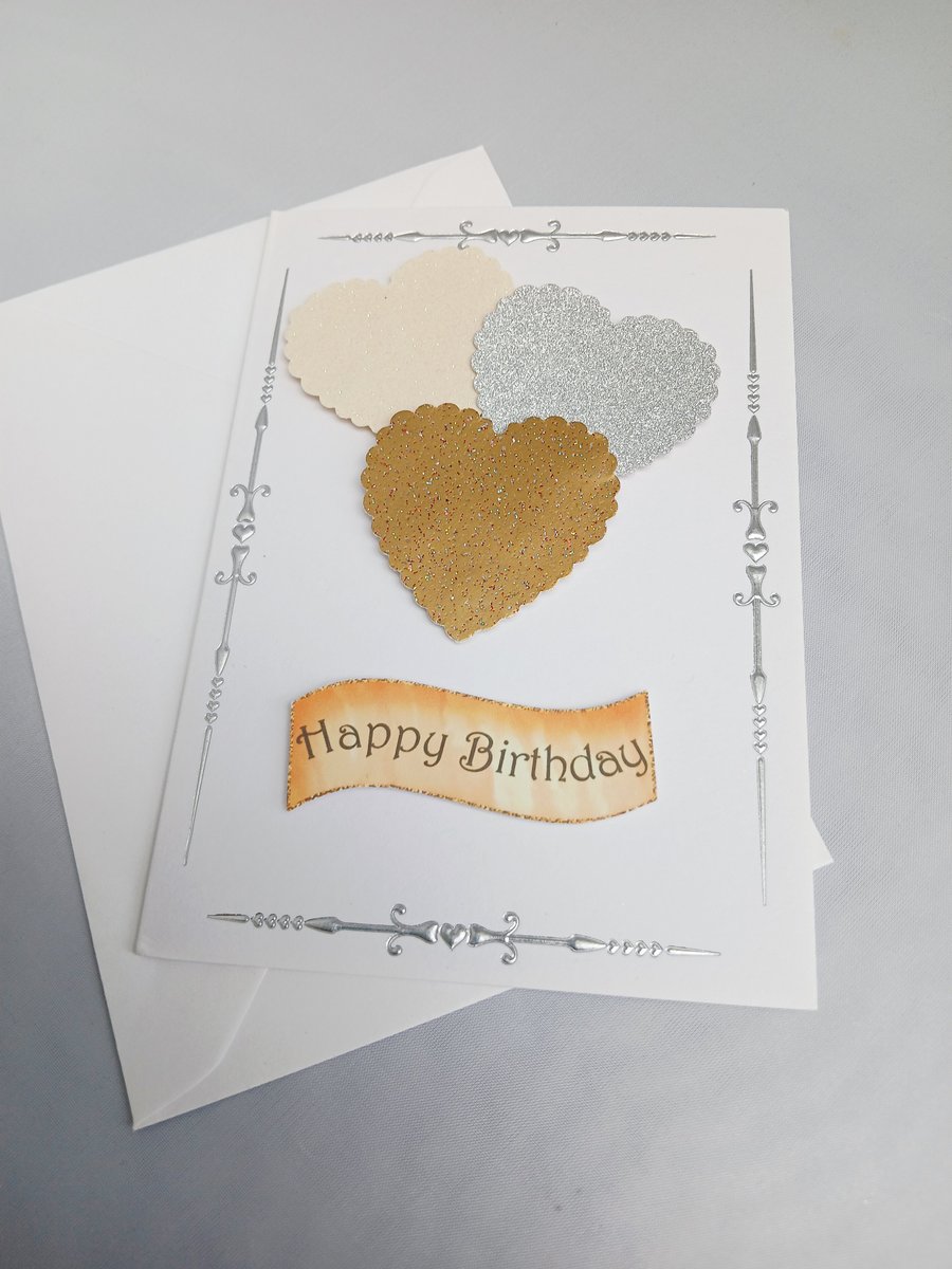 Birthday Card with Glitter Hearts