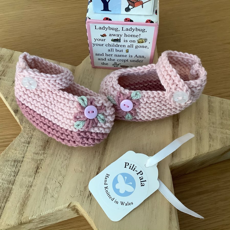 Hand Knitted Cashmere Blend Baby Mary Jane Booties 0-6 Months 