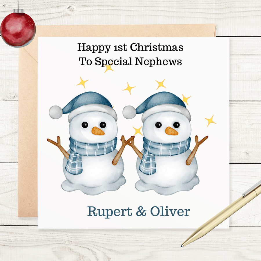 Personalised 1st Christmas Card Twins, Grandsons, Great Grandson, Nephew, Son