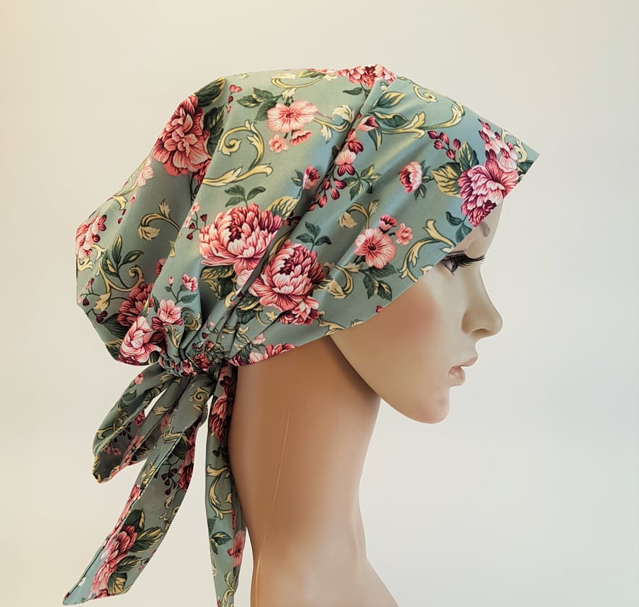 Cotton head wear for women, elasticated tichel, nurse hair cover, bandanna.