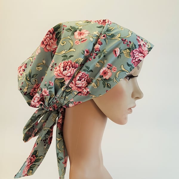 Cotton head wear for women, elasticated tichel, nurse hair cover, bandanna.