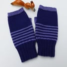 Navy and Purple Stripe Wool Fingerless Gloves