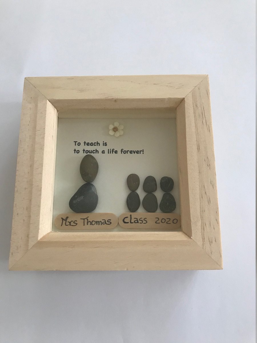 Personalised Teacher Gifts, School Teacher Gift, Pebble Work Teacher Frame, Scho