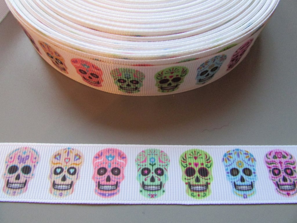 Sugar Skull Calaveras Day of the dead Grosgrain Ribbon x 1 metre