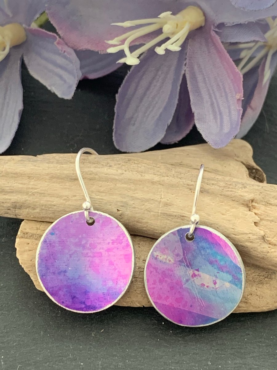 Water colour collection - hand painted aluminium earrings light blue and purple