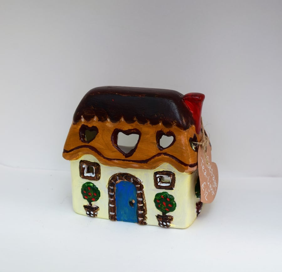 Hand-Painted Ceramic Country Cottage Tea-light