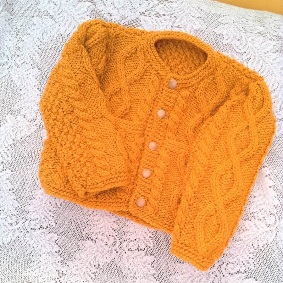 Gender Neutral Cabled Round Neck Cardigan with Pockets, Children's Gift Idea