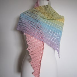 Pink shawl, scarf, rainbow shawl, hand crochet, ladies shawl