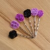 Purple and Black Rose Bobbie Pin Hair Slides