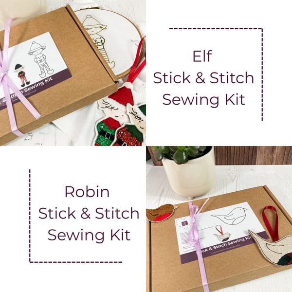 Christmas themed Stick and Stitch Sewing Kits - suitable for beginners
