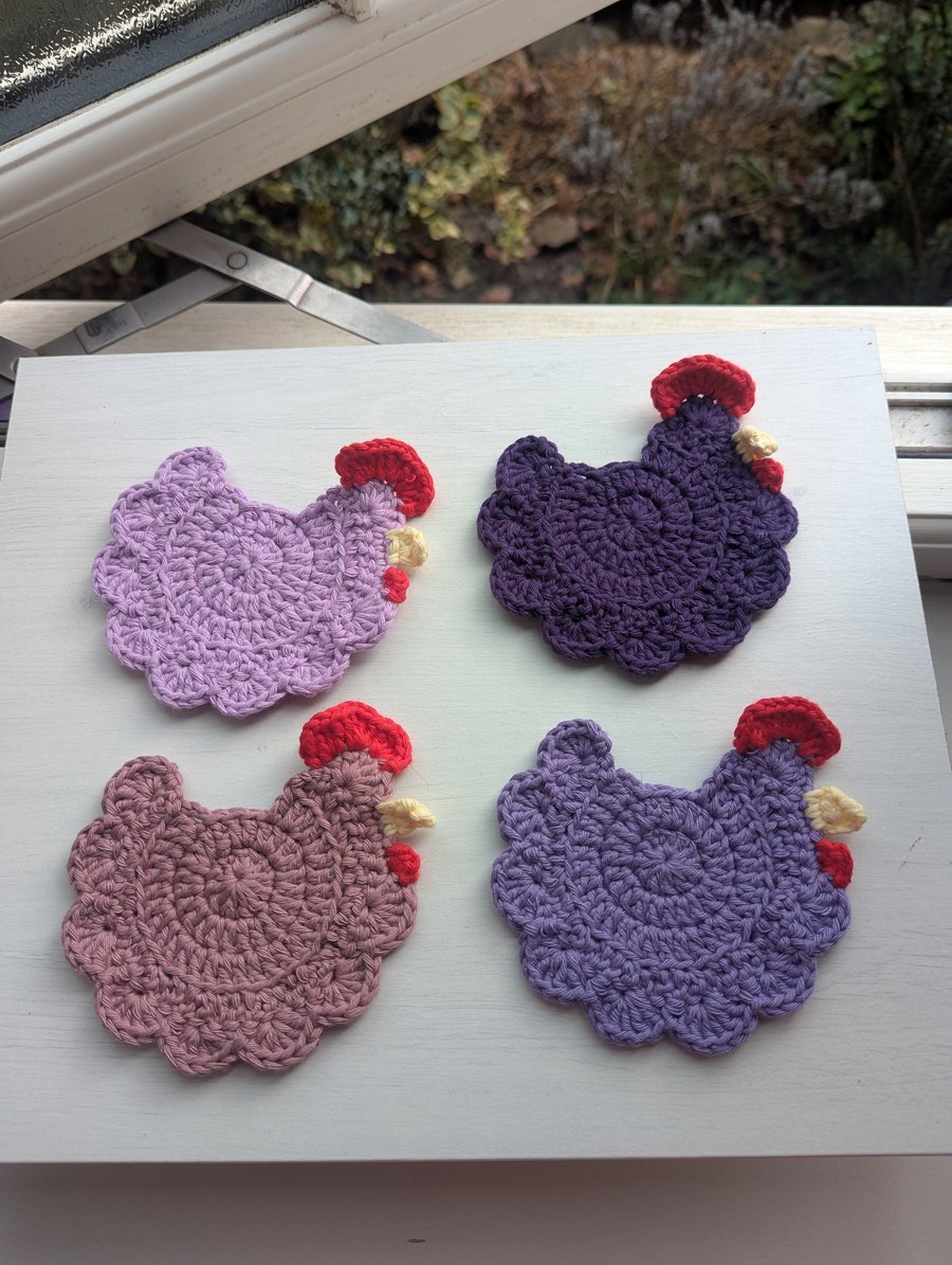 Crochet Chicken Coasters - All Purples