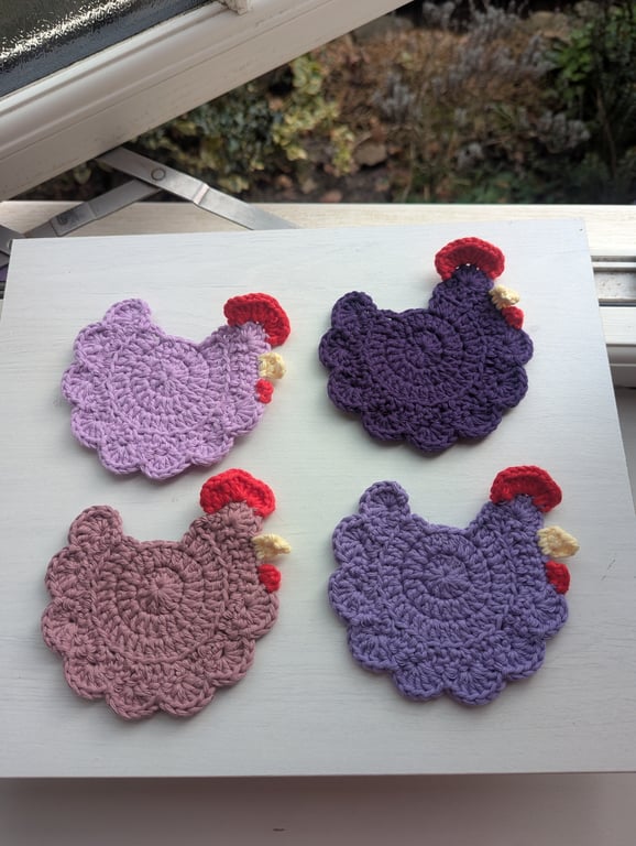 Crochet Chicken Coasters - All Purples