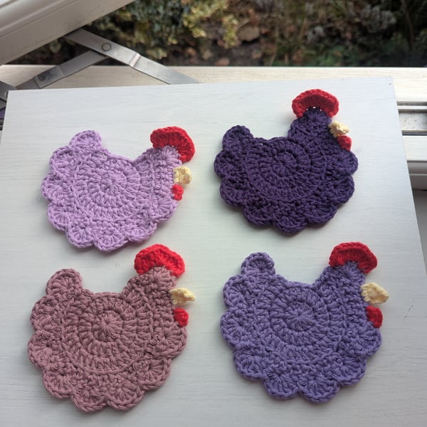 Crochet Chicken Coasters - All Purples