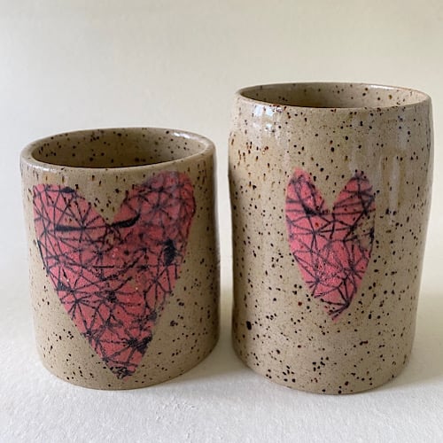 2 little love heart ceramic cups.
