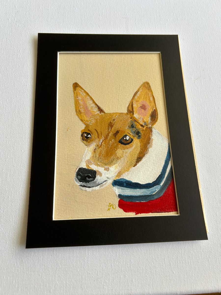 Original painting 5x7" in acrylics of a Jack Russell pet portrait 