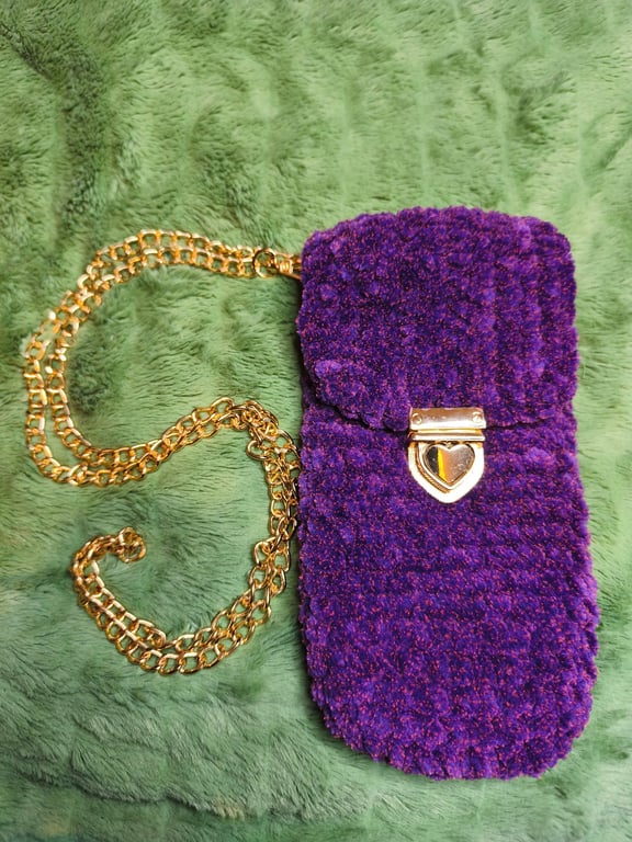 Mini Cross-Body Bag: Purple & Pink Weed with Gold Chain