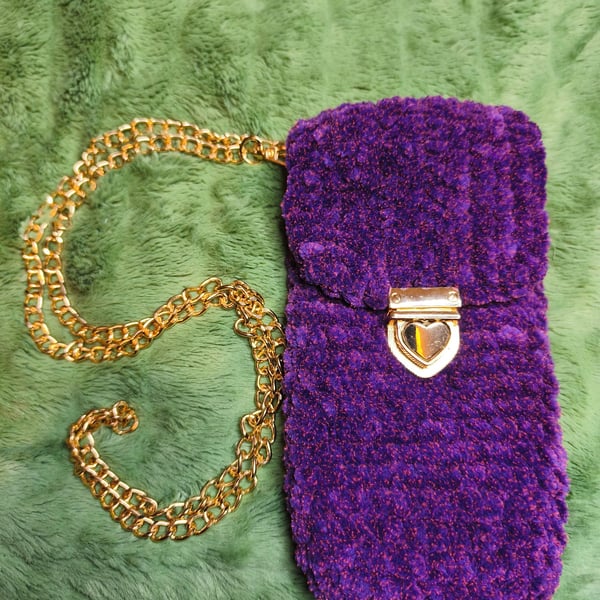Mini Cross-Body Bag: Purple & Pink Weed with Gold Chain