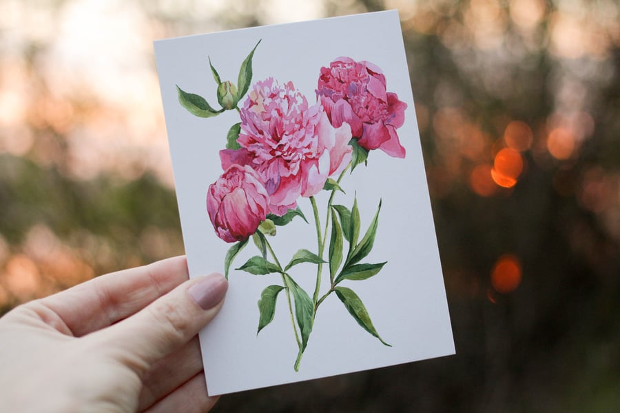 Peony Flower Birthday Card, Card for Friend, Greeting Card, Flower Birthday Gift