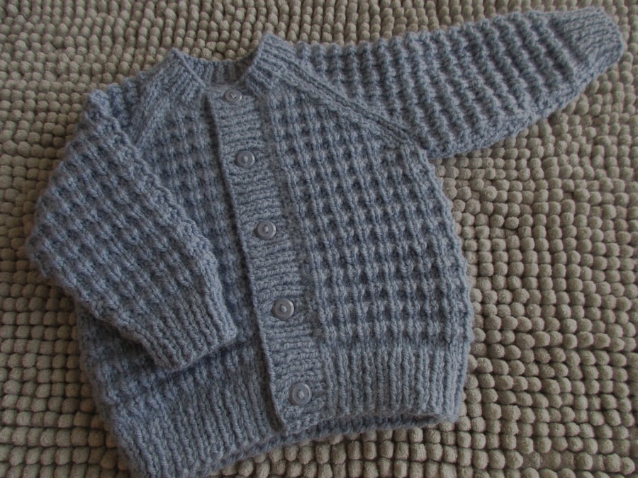16" All Over Patterned Round Neck Baby Boys Cardigan