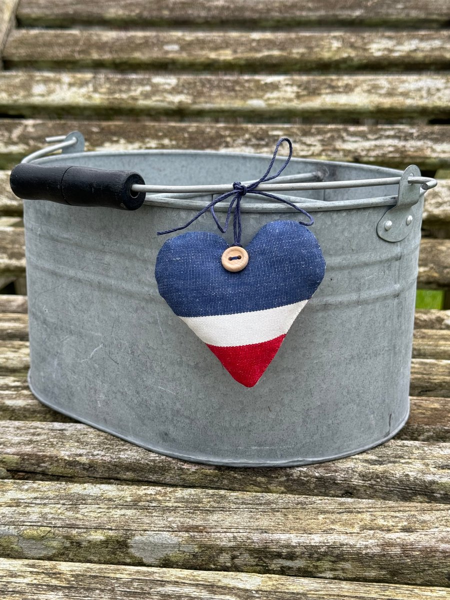 DENIM HEART DECORATION -  navy, white and red stripes