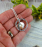 Silver Circle Necklace with Cream Pearl - Image 3