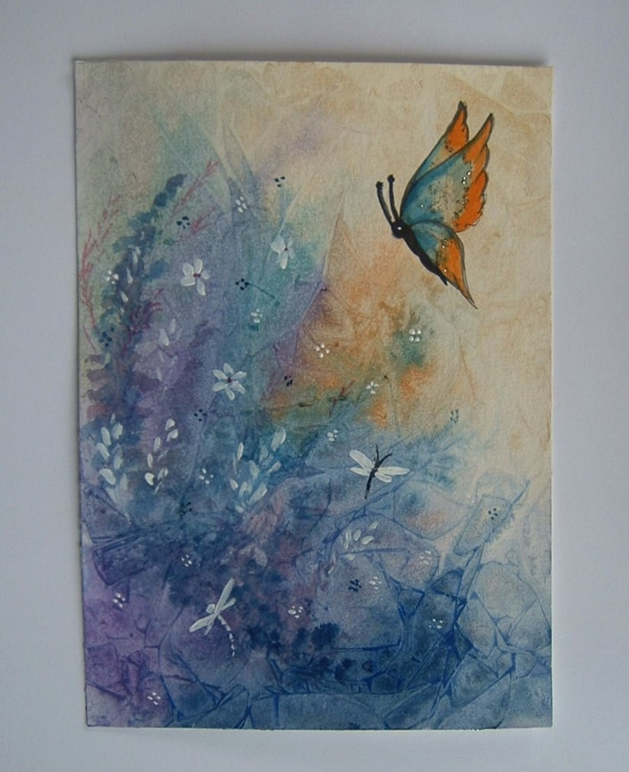 fantasy art painting watercolour butterfly garden ref 379