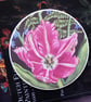 Tulip and Bracken Artwork Round Ceramic Tile Trivet with Cork Backing - Image 1
