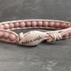 Make A Wish pink Rhodonite and leather bracelet with ceramic bead fastener 