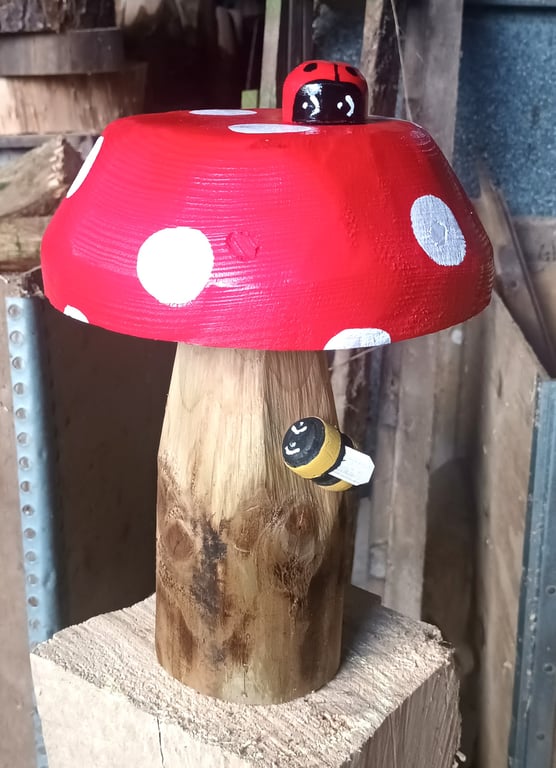 Red Spotty Toadstool with bee and ladybird 