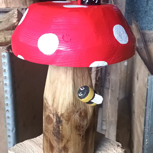 Red Spotty Toadstool with bee and ladybird 