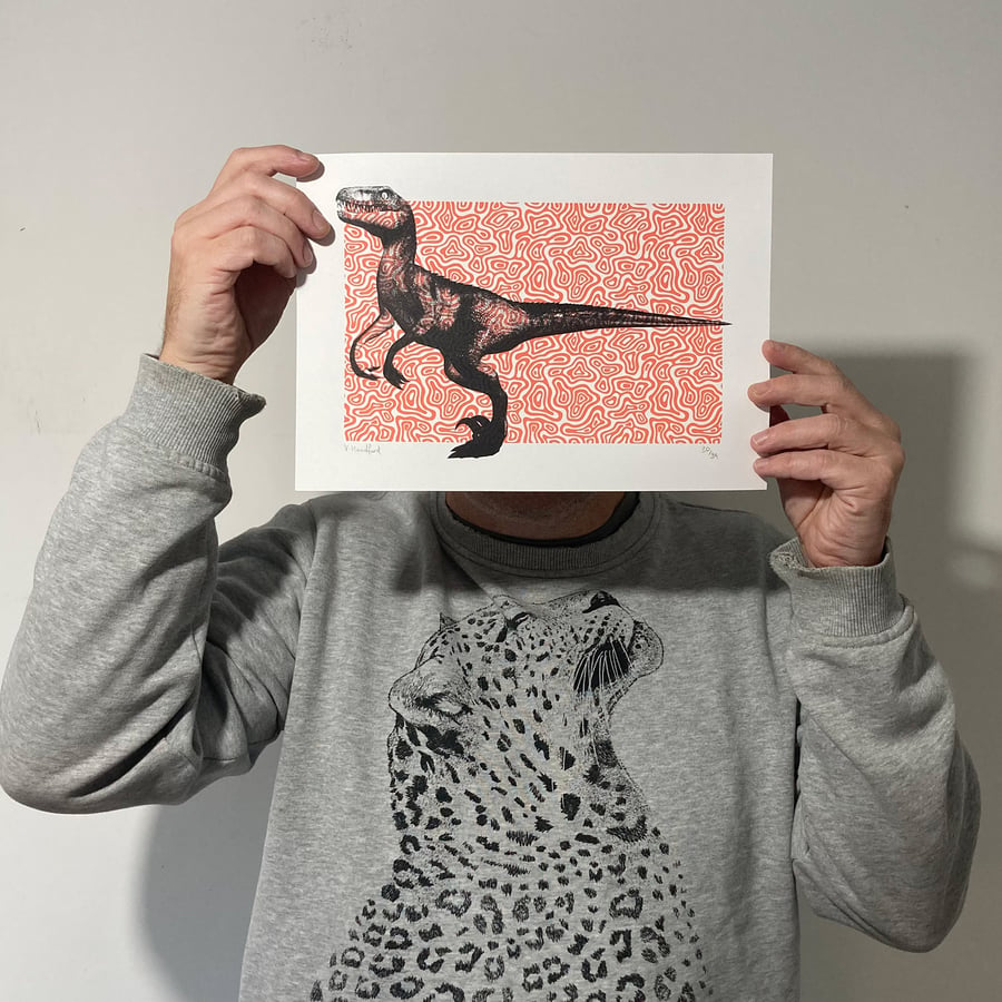 Dinosaur Screen Printed Poster - 'I Am Raptor'