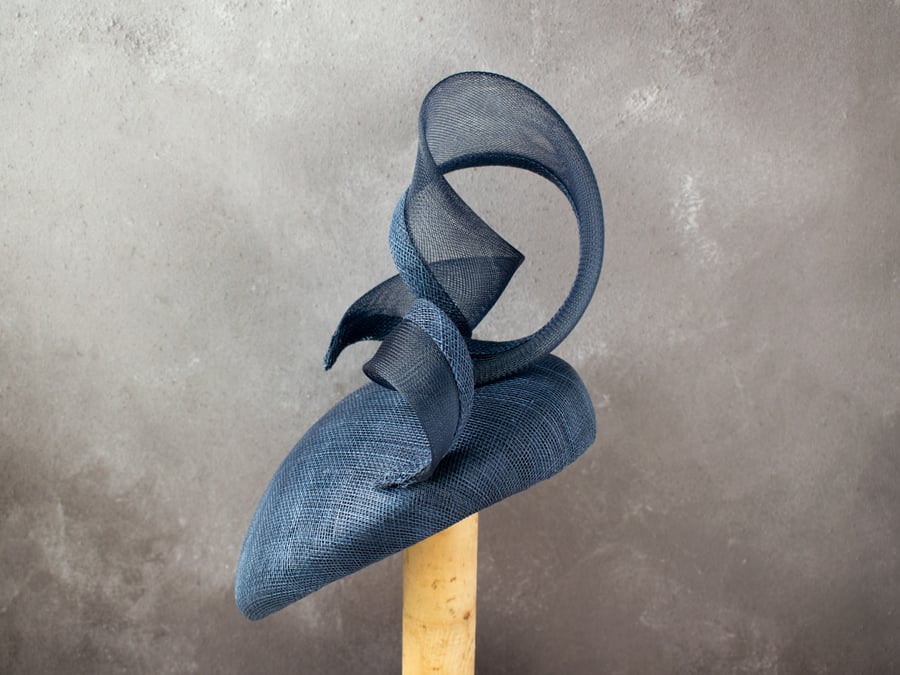 Navy Blue Fascinator Hat for Weddings, Races