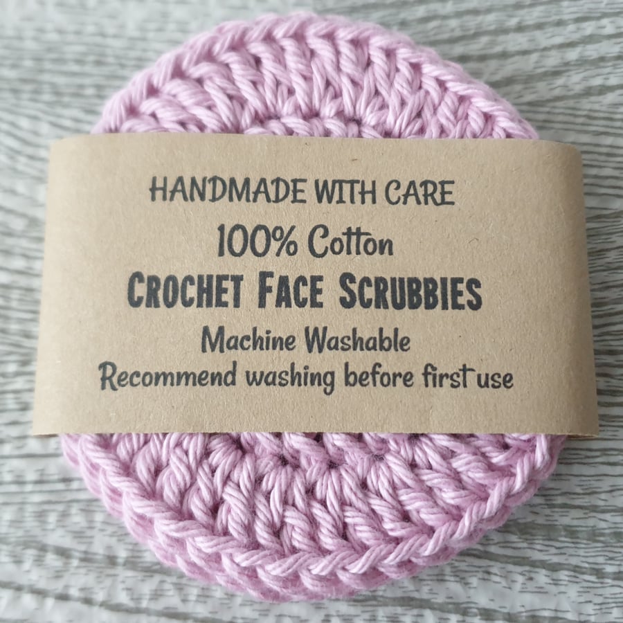 100% Cotton Pink Crocheted Handmade Face Scrubbies, Pack of 3, Reusable