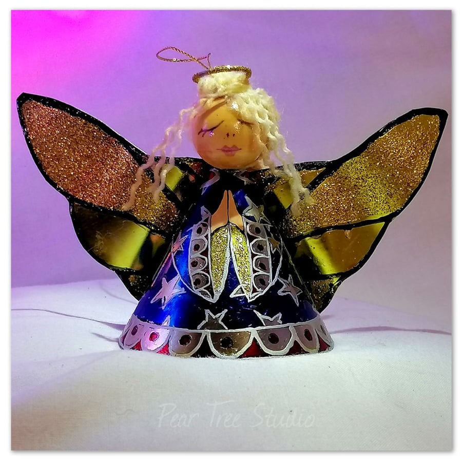 Small: Tin Angel Christmas Tree decoration ( Blue and Red ) 