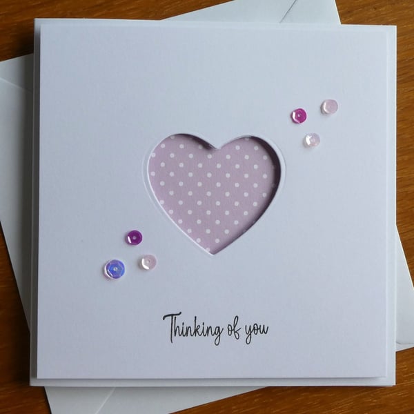Thinking of You Card - Pink and White Polka Dot Heart Aperture