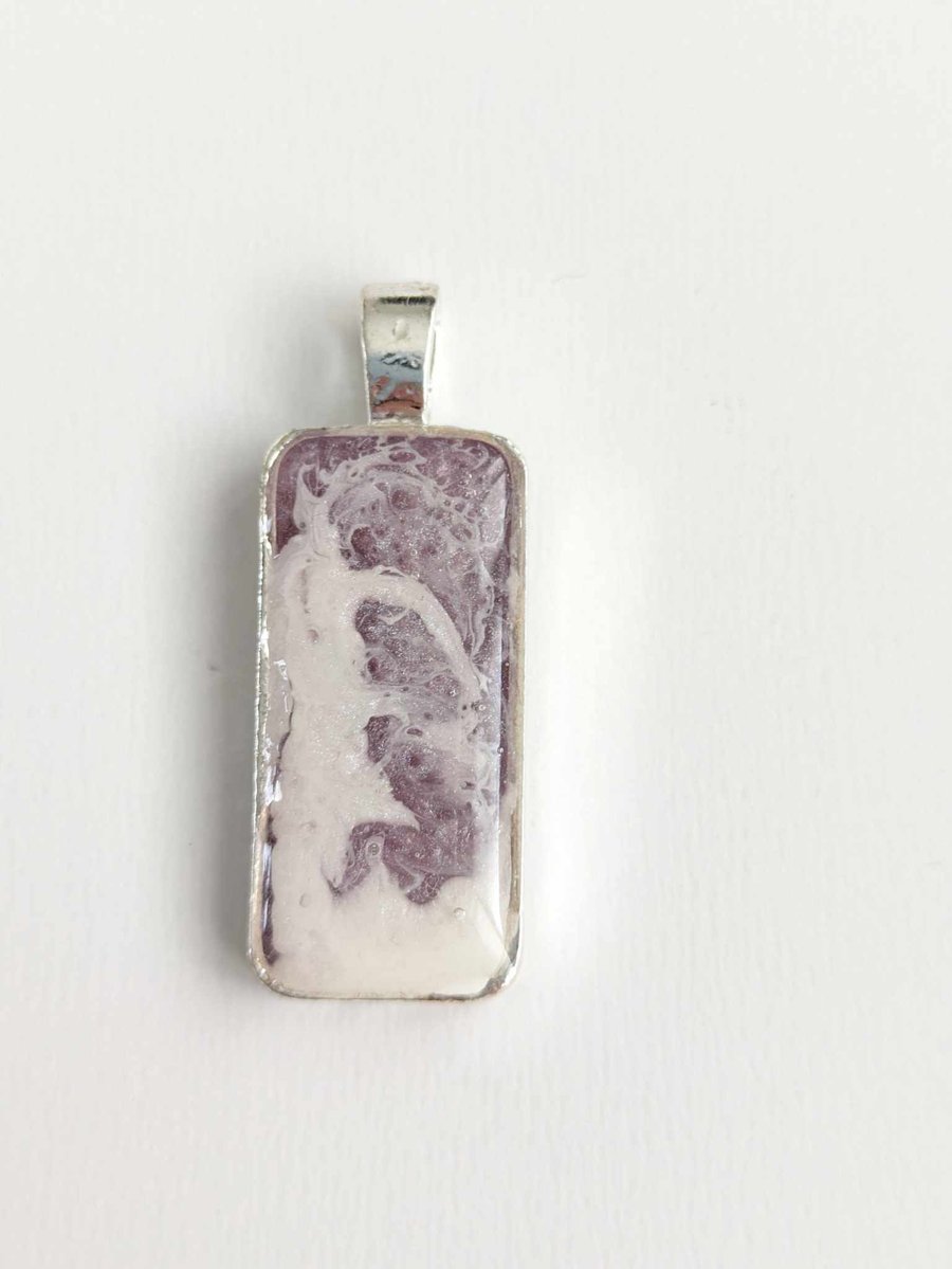 Small Rectangular Pendant With Lilac & White Resin