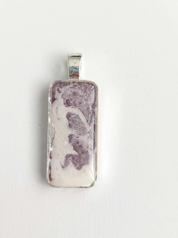 Small Rectangular Pendant With Lilac & White Resin